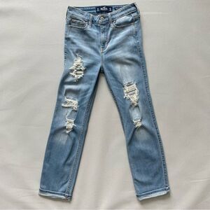 Hollister High-Rise Slim Straight Distressed Denim Cuffed Jeans Size 0R w24 L26